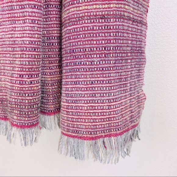 Italian Multi Color Woven Pink/Gray Wool Blend Scarf/Wrap 19” x 86” - Picture 6 of 7